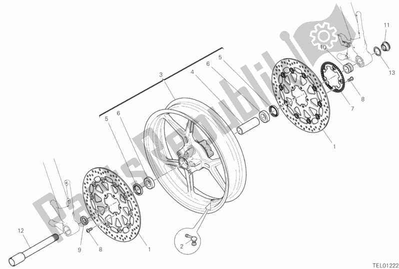 All parts for the Front Wheel of the Ducati Hypermotard 950 Thailand 2020